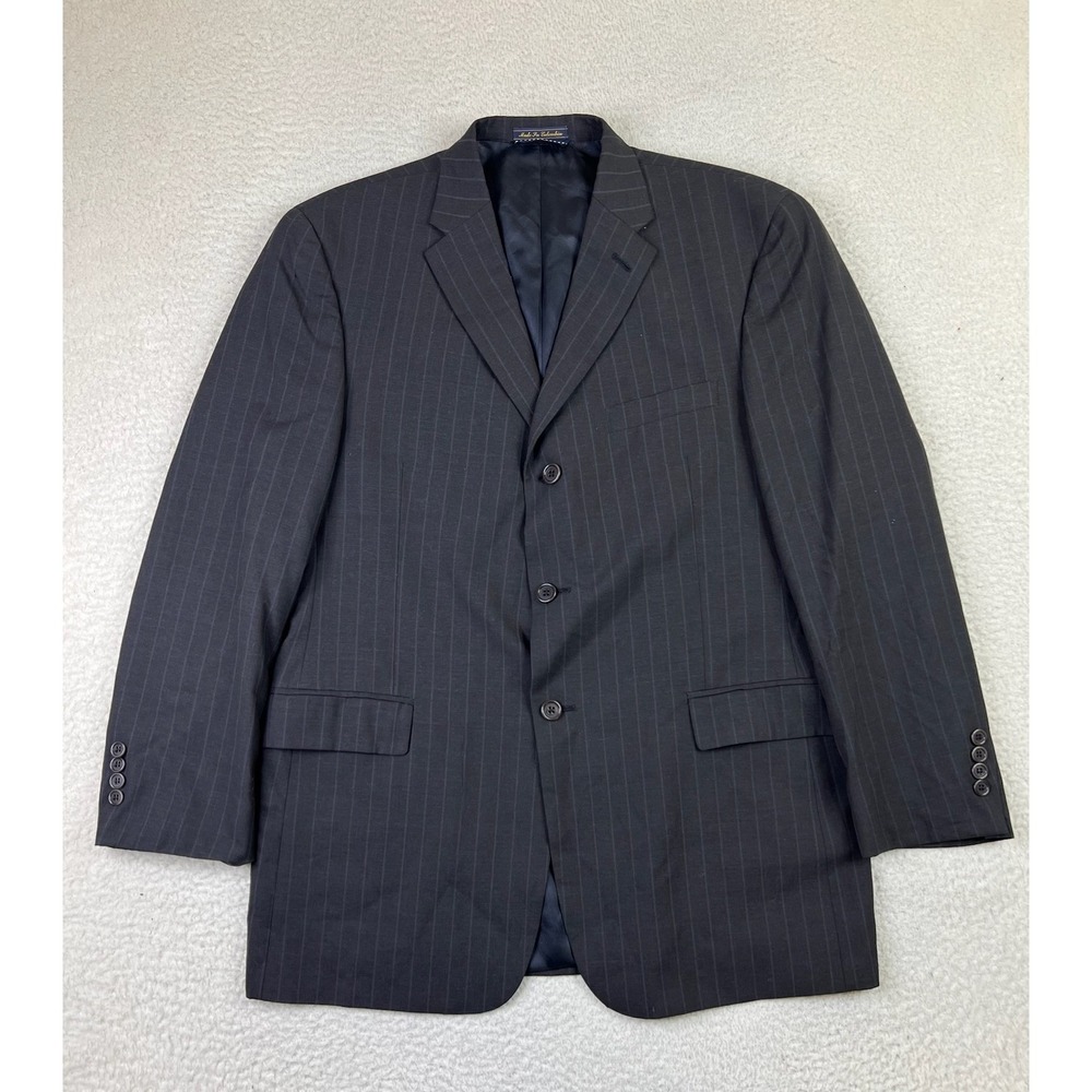 Tommy Hilfiger Mens 42R Black Pinstripe Wool Blazer Sport Coat Jacket Classic